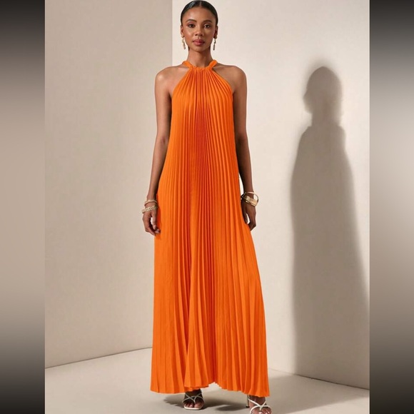 NEW‎  -  Elegant Orange Halter Maxi Dress - Picture 7 of 10